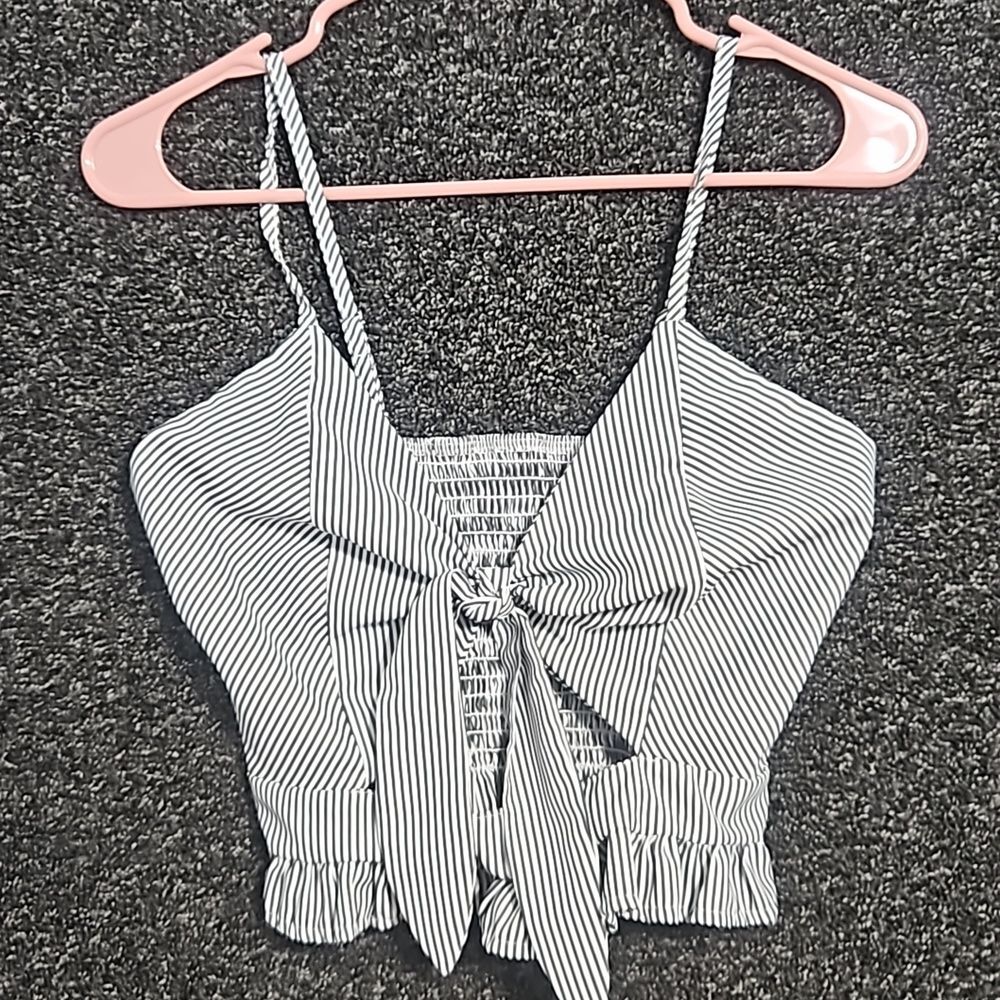 Romwe XL Crop Top Black & White Striped
